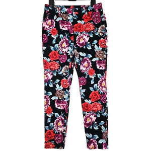 Chicos Jeggings ~Woman 2R (U.S 12R)~ Black Colorful Floral Stretch Roses Pants.